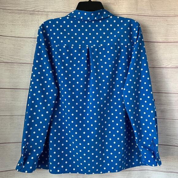 Studio Works Blue and White Polka Dot Button Down Shirt Roll Tab Long Sleeve - Picture 5 of 16